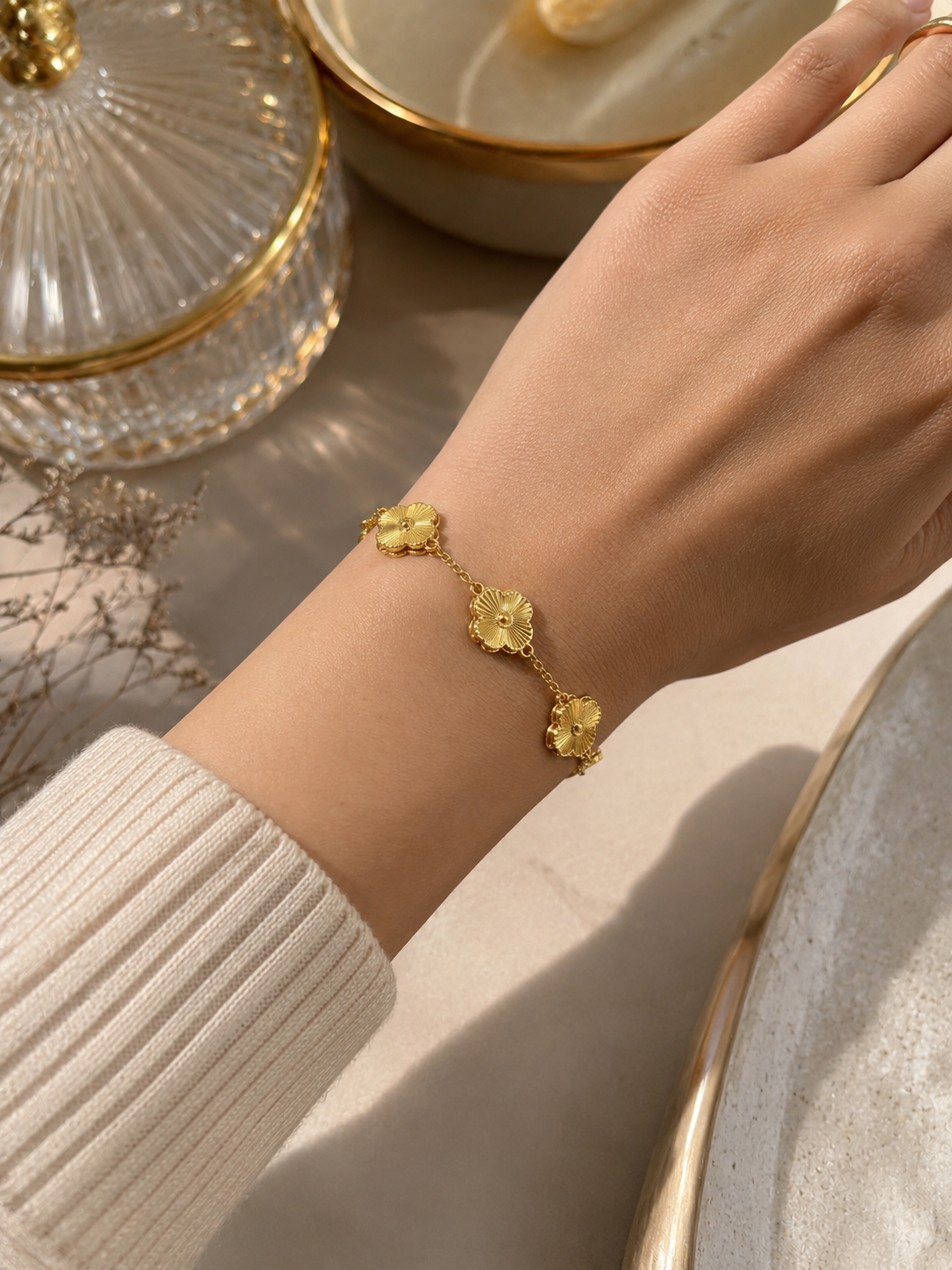 Golden Clover Charm Bracelet