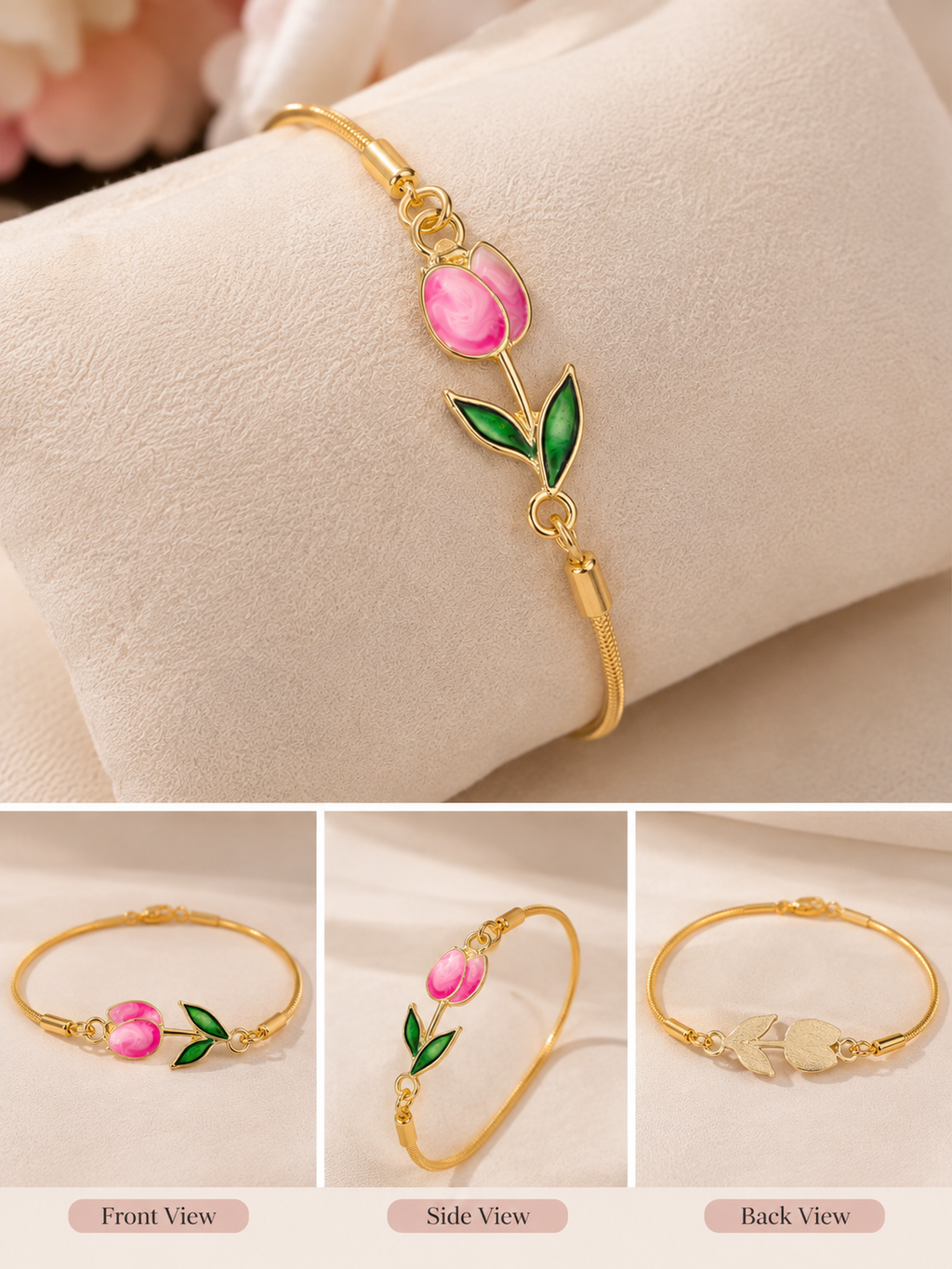 🌷 Pink Tulip Bracelet