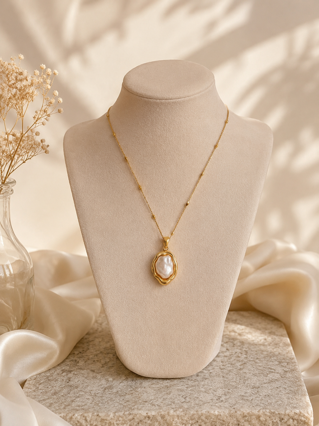 Golden Pearl Pendant Necklace