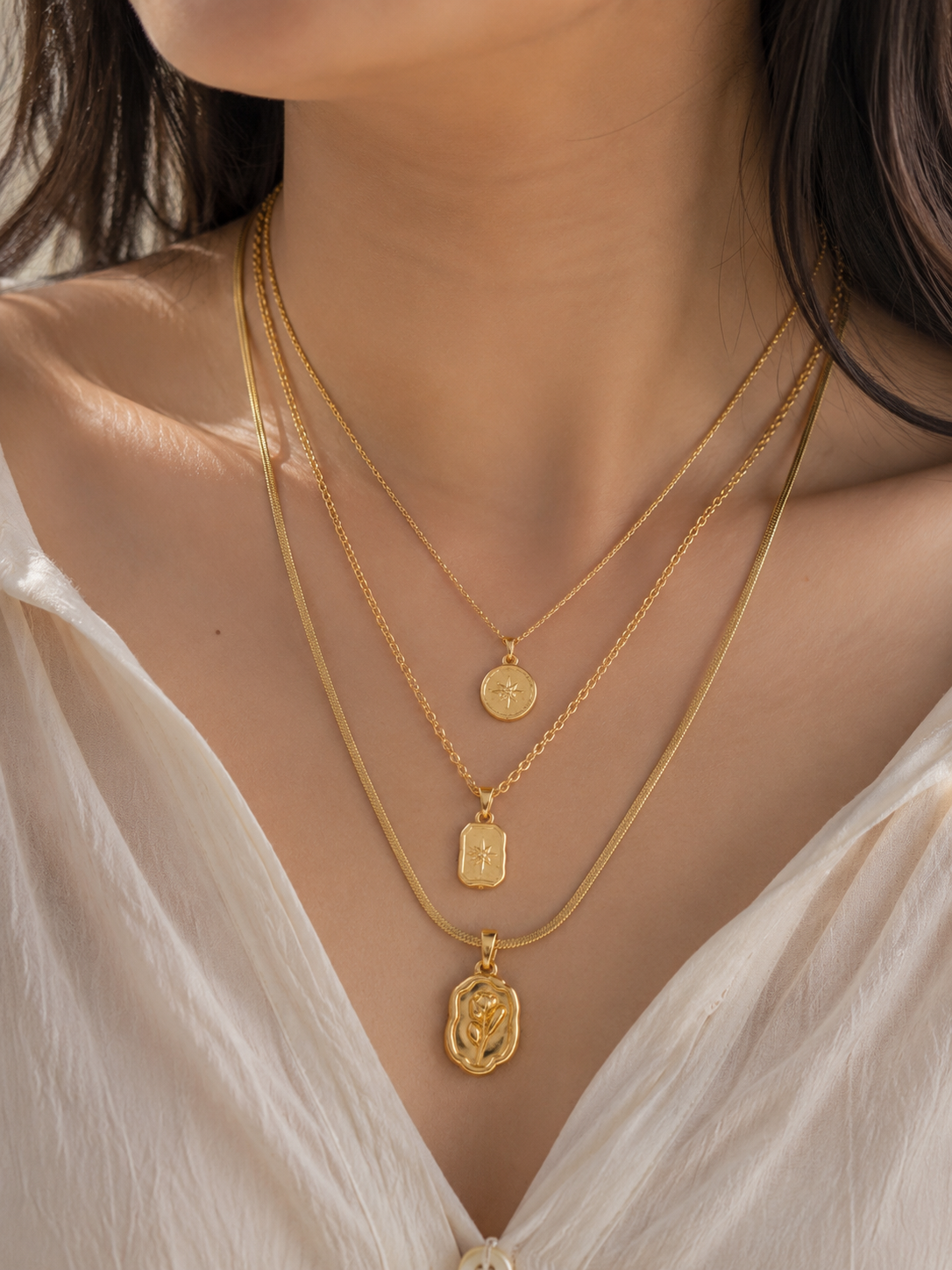 3-layer gold necklace set