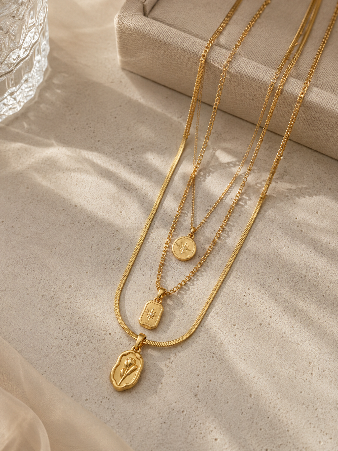 3-layer gold necklace set