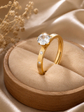 Golden Solitaire Crystal Ring